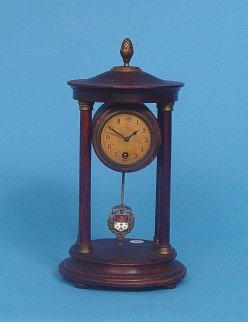 Round Mahogany Portico Mantel Clock