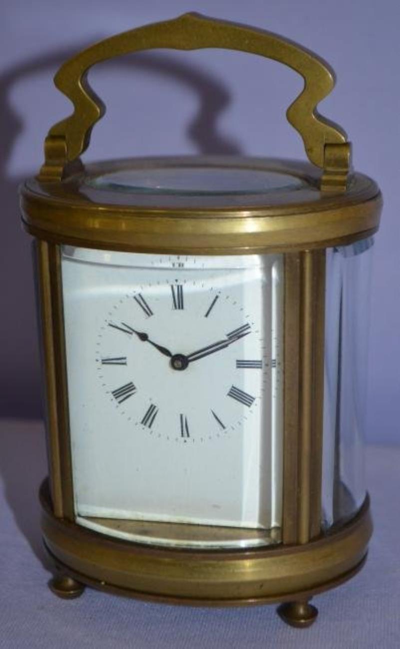 French Oval Glass & Brass Carriage Clock