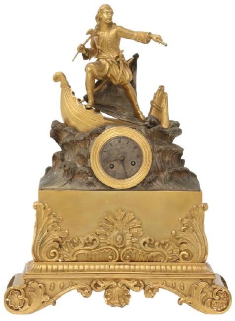 French Bronze Pirate Silk Thread Mantle Clock