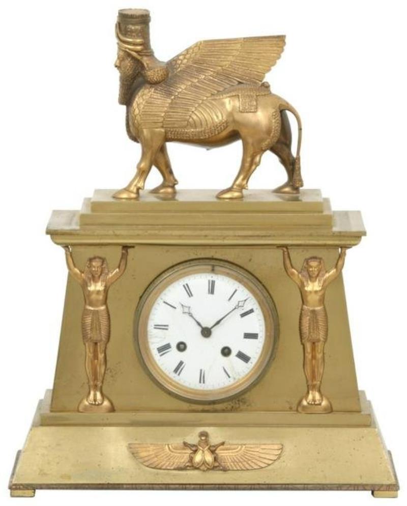 Egyptian Revival Clock with “Lamassu” Pediment