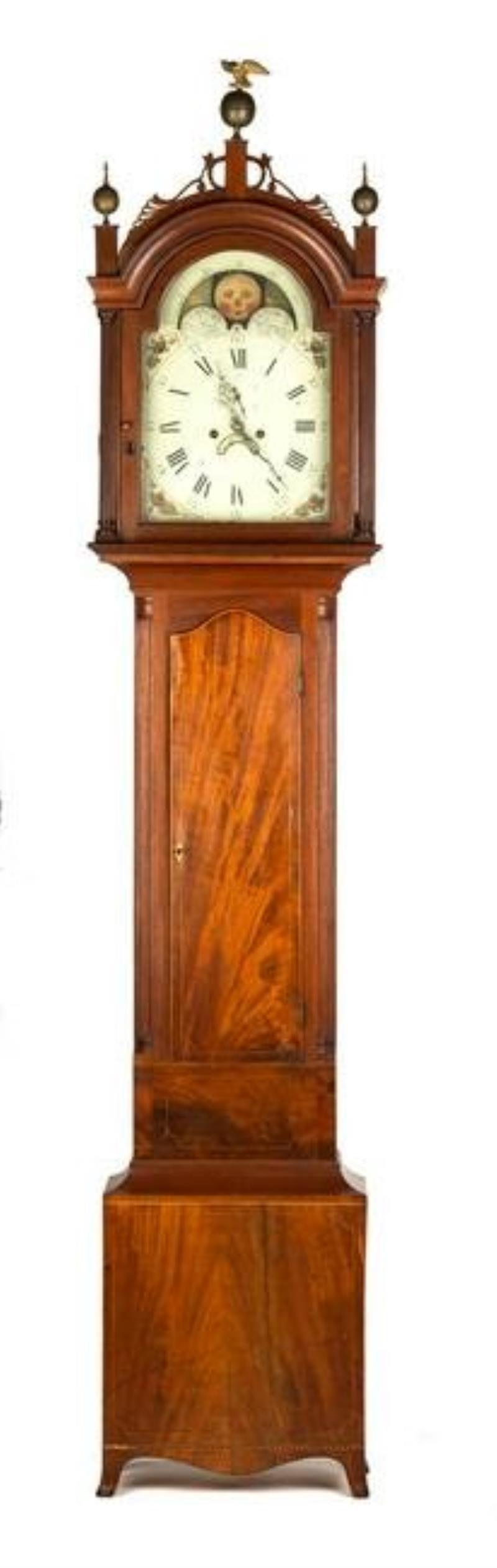 New England Inlaid Mahogany Tall Case Clock