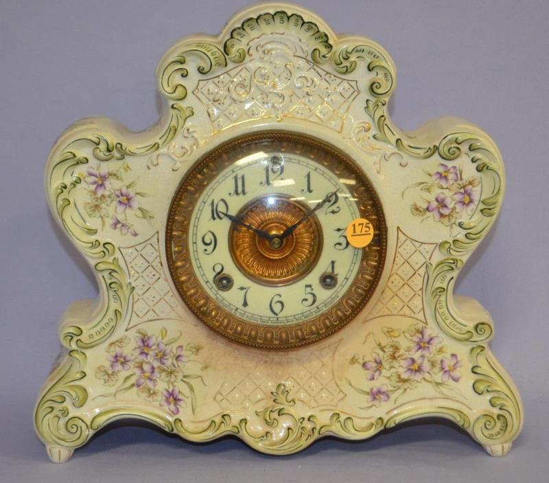 Antique Ansonia Dresden porcelain mantle clock