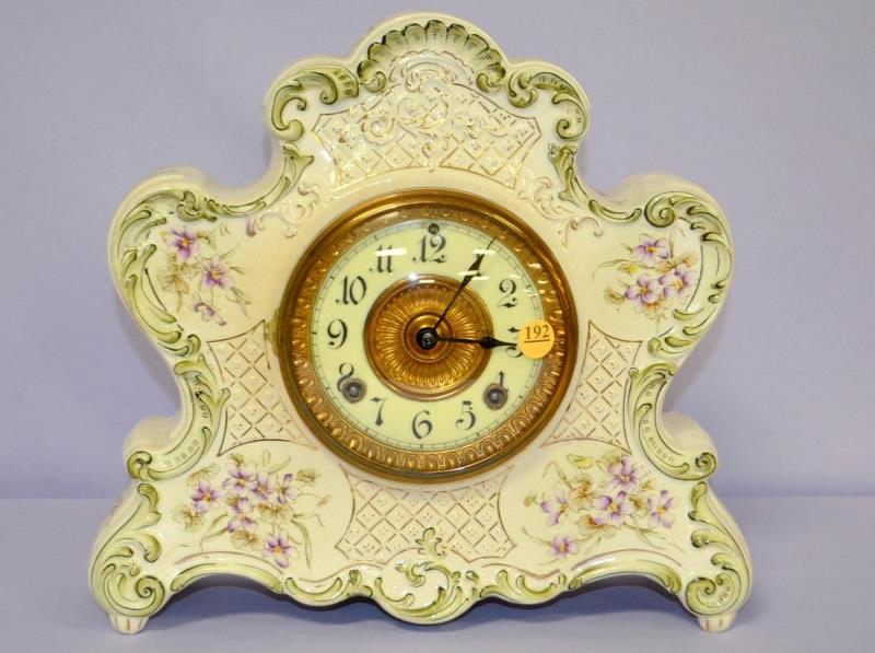 Antique Ansonia Dresden Porcelain Mantle Clock