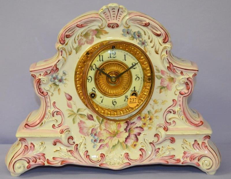 Antique Ansonia Dresden Porcelain Mantle Clock