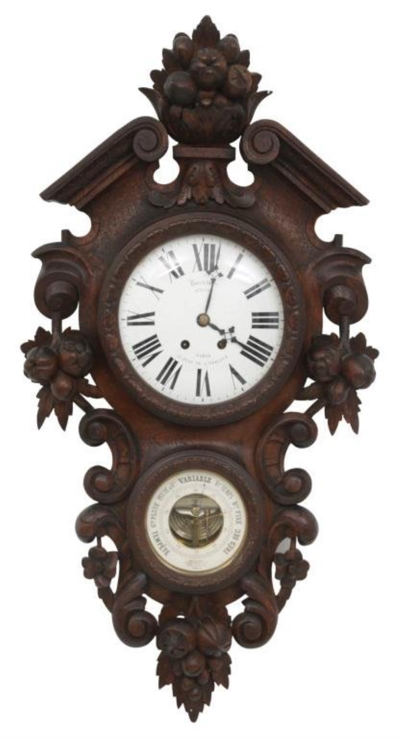 French Oak Clock and Barometer