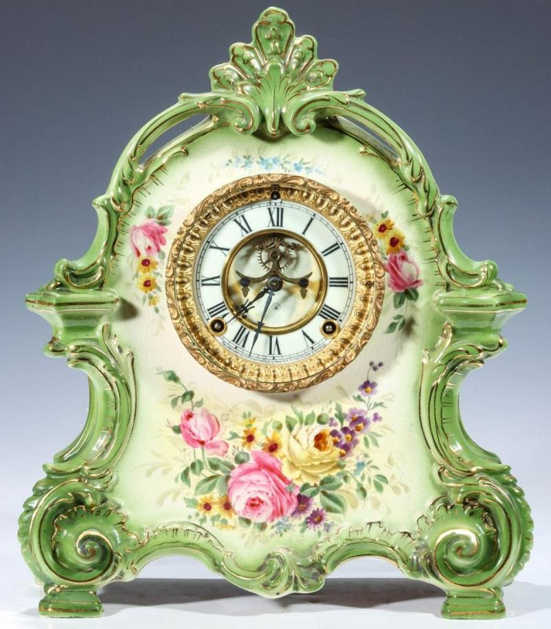 AN ANSONIA ''LA BRETAGNE'' CHINA CASE CLOCK