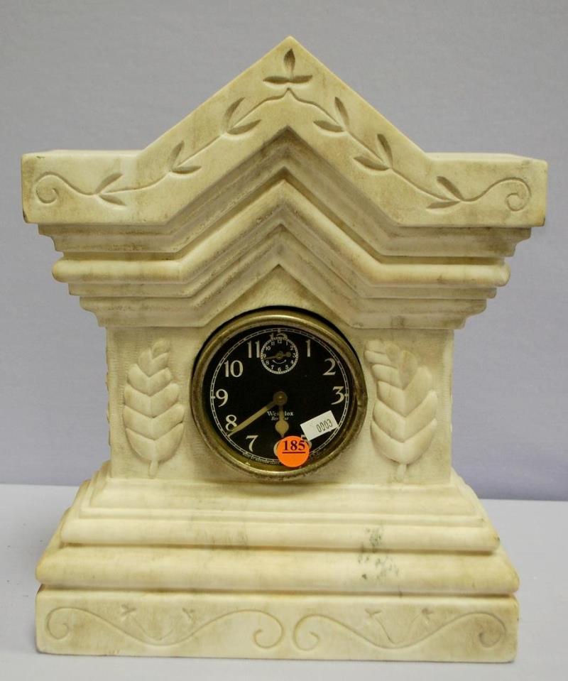 Unique Carved Stone Mantle Clock