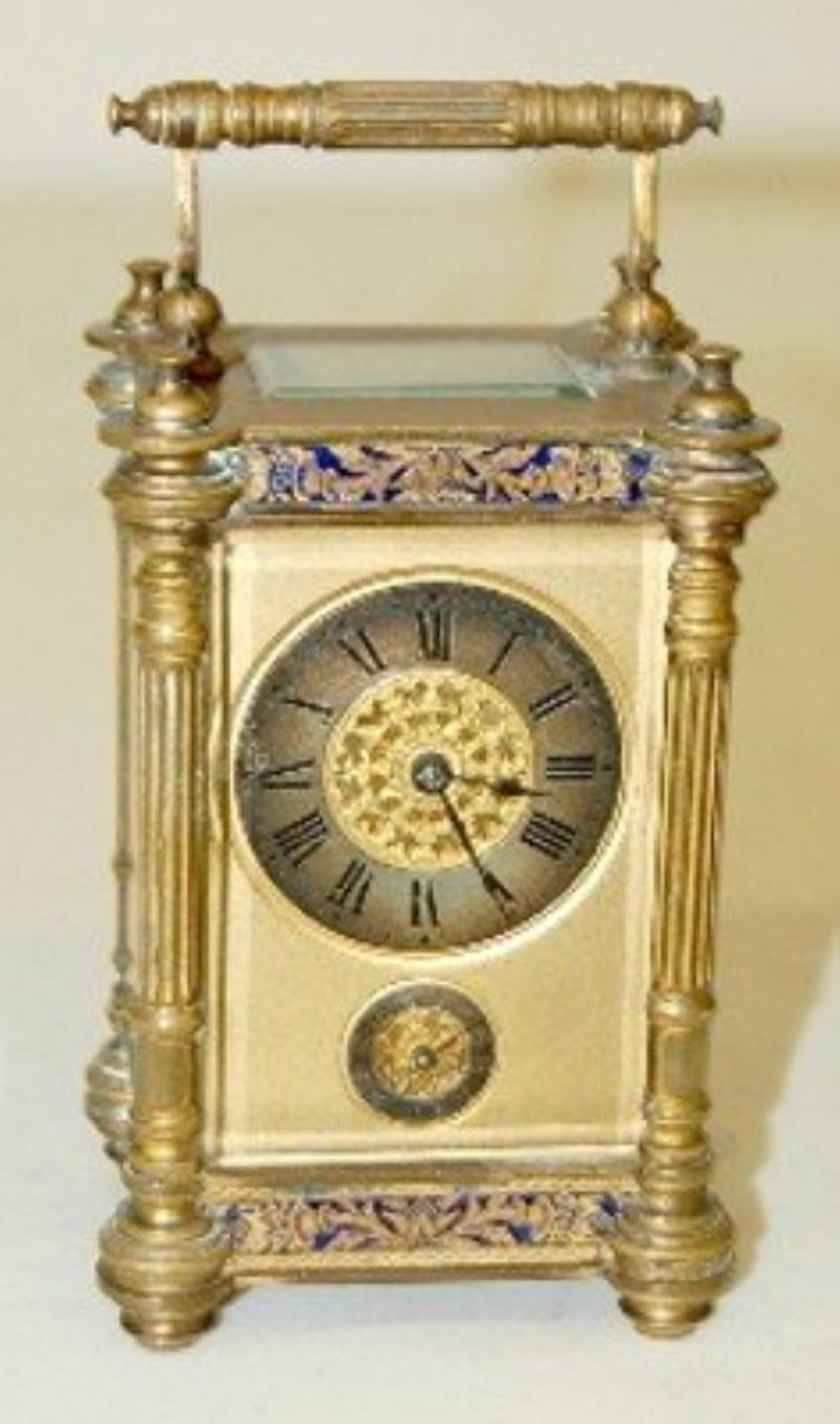 French Blue Enamel & Floral Carriage Clock