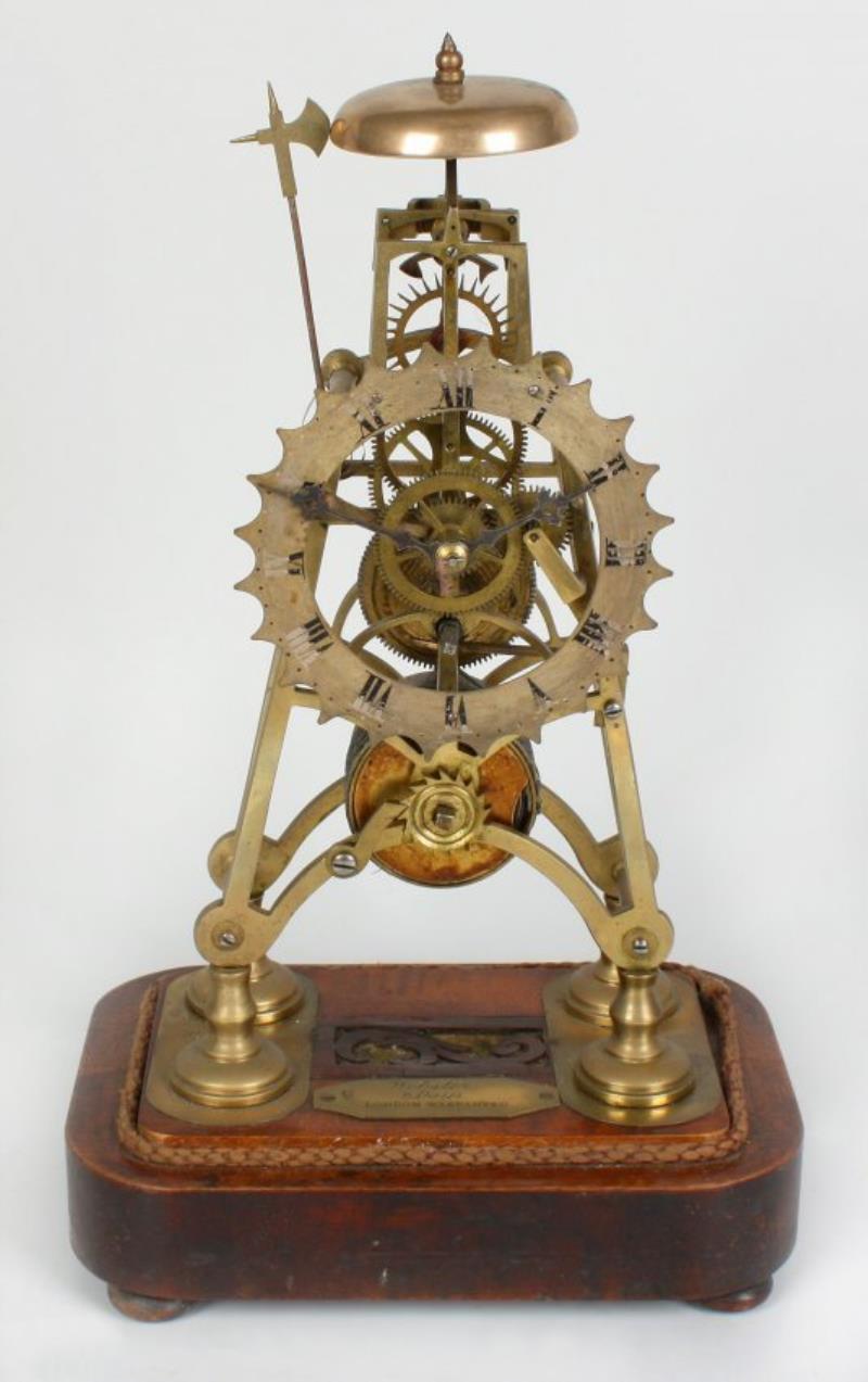 A mid 19th century brass-framed skeleton clock by