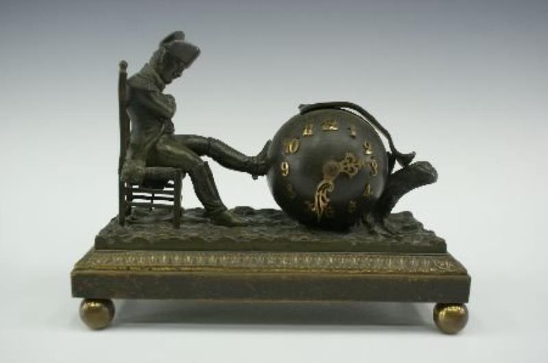 NAPOLEON HIS FOOT ON THE WORLD BRONZE CLOCK