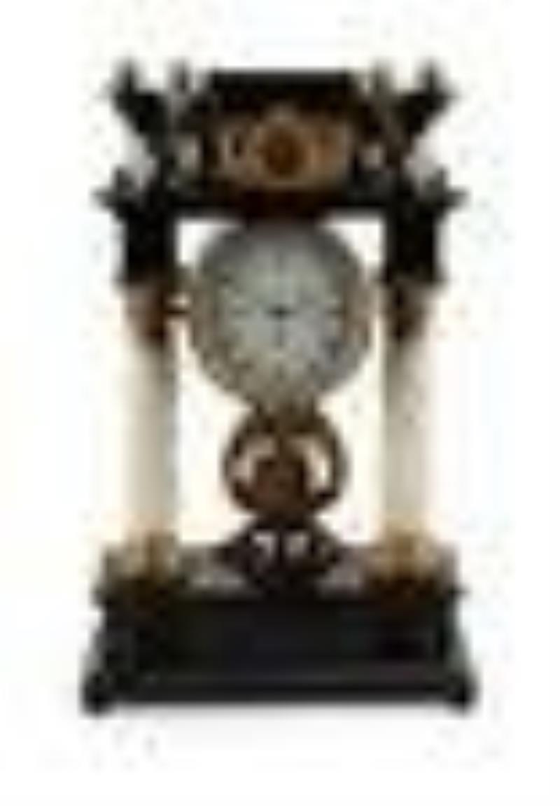 Onyx, Ebonized and Giltwood Portico Clock