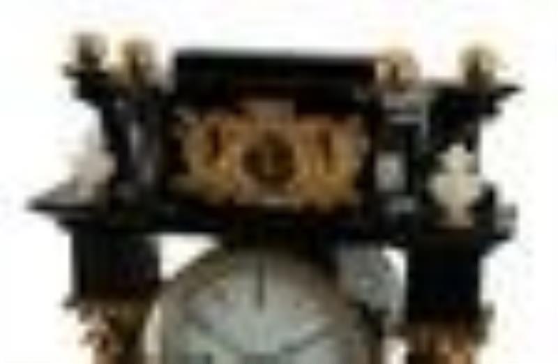 Onyx, Ebonized and Giltwood Portico Clock