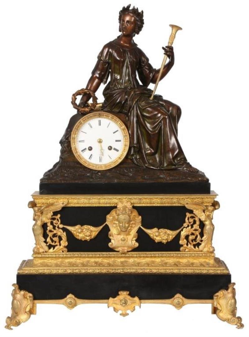 French Marble & Bronze Mantle Clock