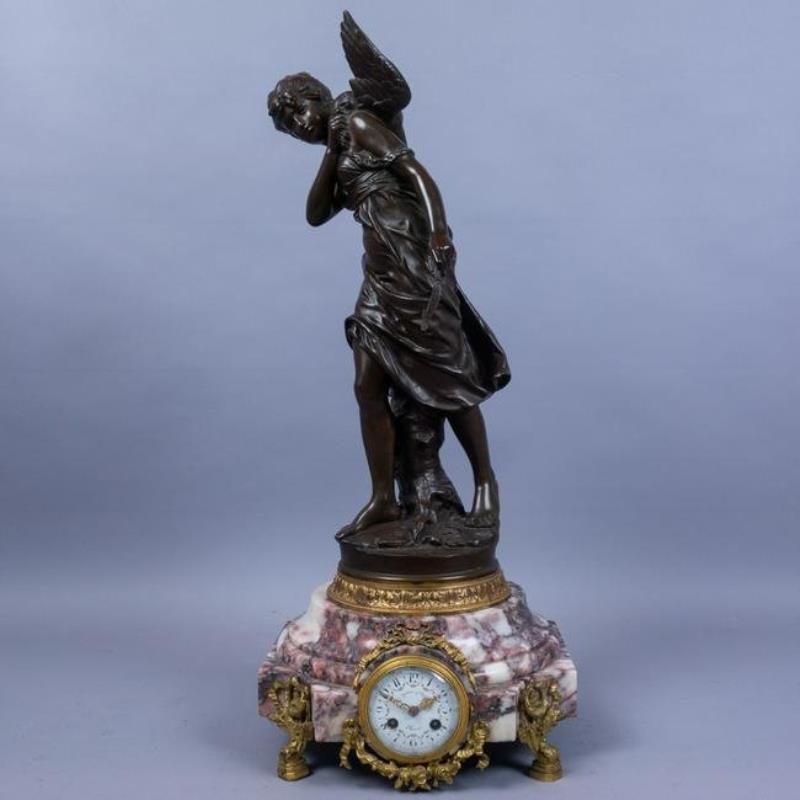 Monumental French Bronze Figural Clock Mathurin Moreau