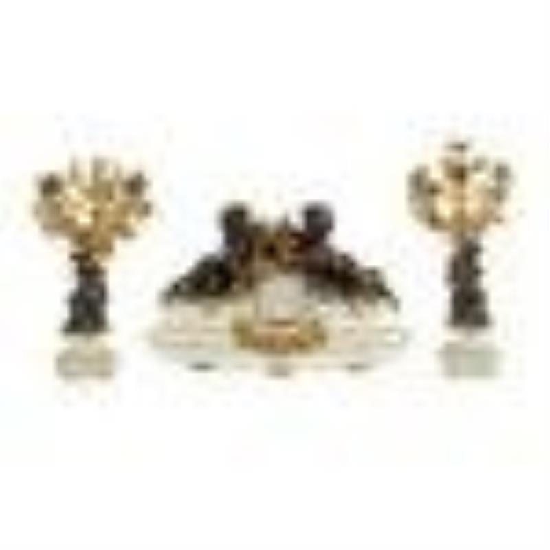 French Gilt and Patinated Bronze and Marble Clock