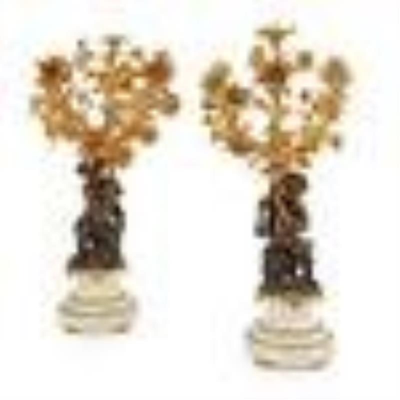 French Gilt and Patinated Bronze and Marble Clock