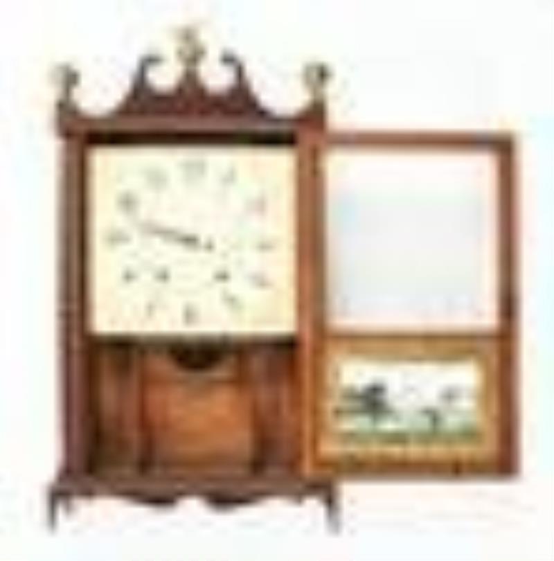 ELI TERRY PILLAR AND SCROLL SHELF CLOCK.