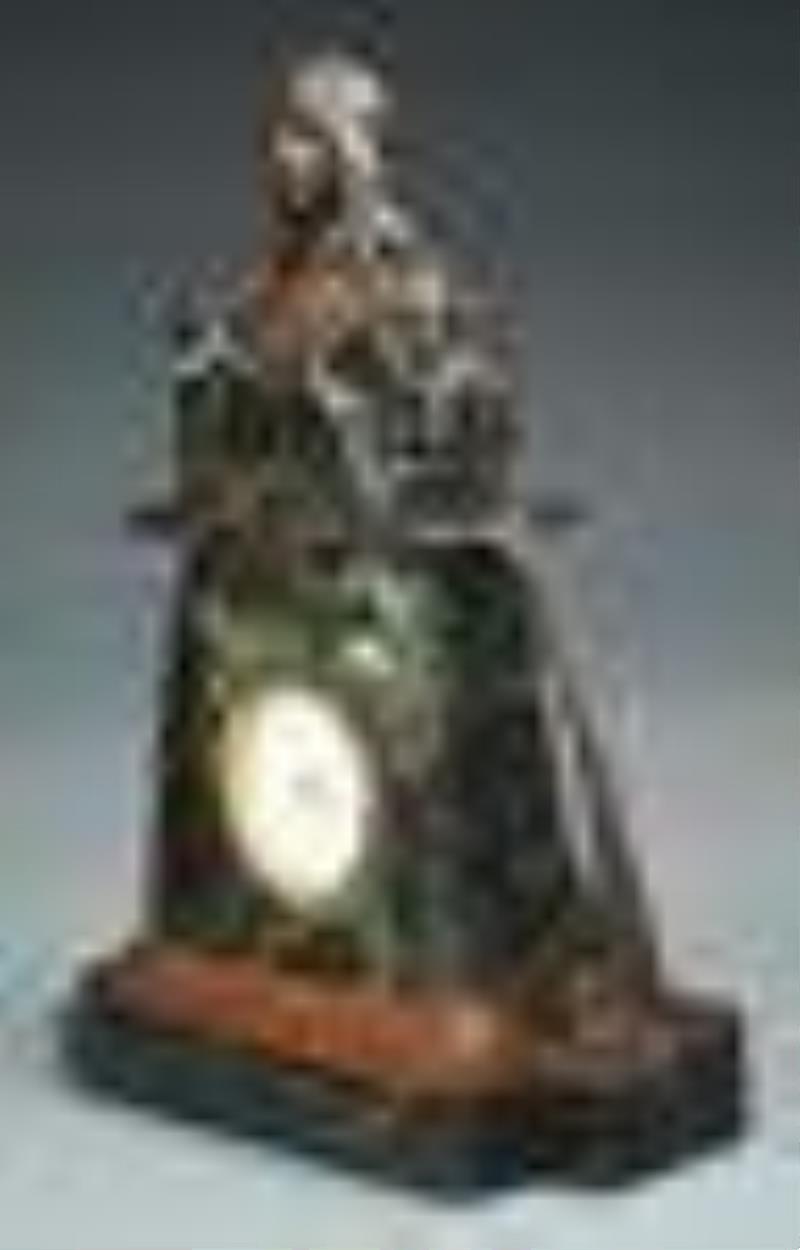 ART NOUVEAU MARBLE AND BRONZE MANTLE CLOCK.
