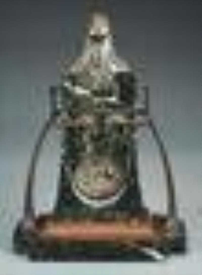 ART NOUVEAU MARBLE AND BRONZE MANTLE CLOCK.