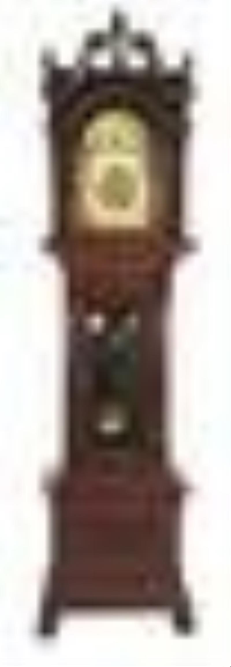 WESTMINSTER MAHOGANY MOON DIAL GRANDFATHER CLOCK.
