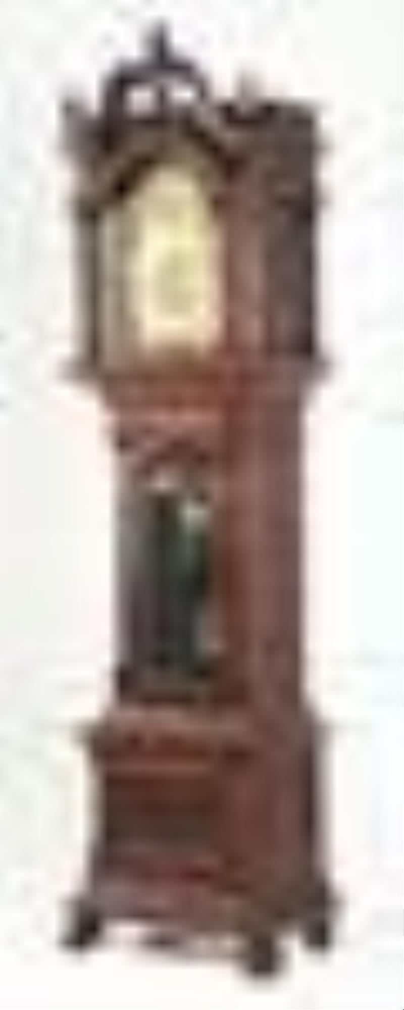WESTMINSTER MAHOGANY MOON DIAL GRANDFATHER CLOCK.