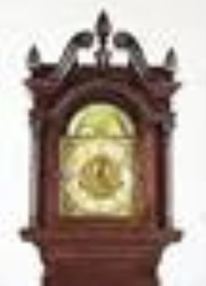 WESTMINSTER MAHOGANY MOON DIAL GRANDFATHER CLOCK.