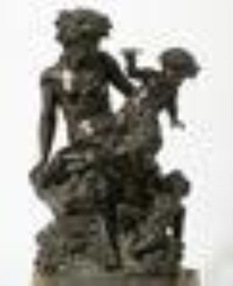 A French bronze & marble clock, after Clodion