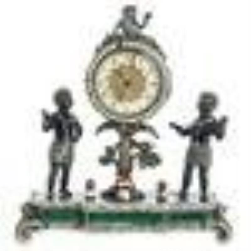 Antique Viennese Silver & Enamel Jeweled Desk Clock