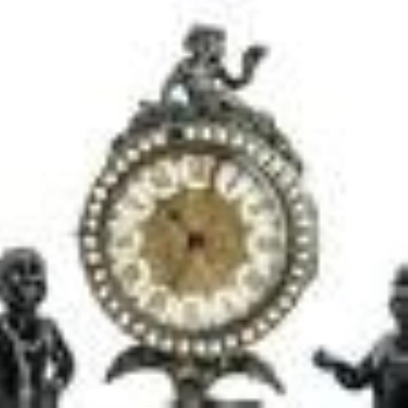 Antique Viennese Silver & Enamel Jeweled Desk Clock