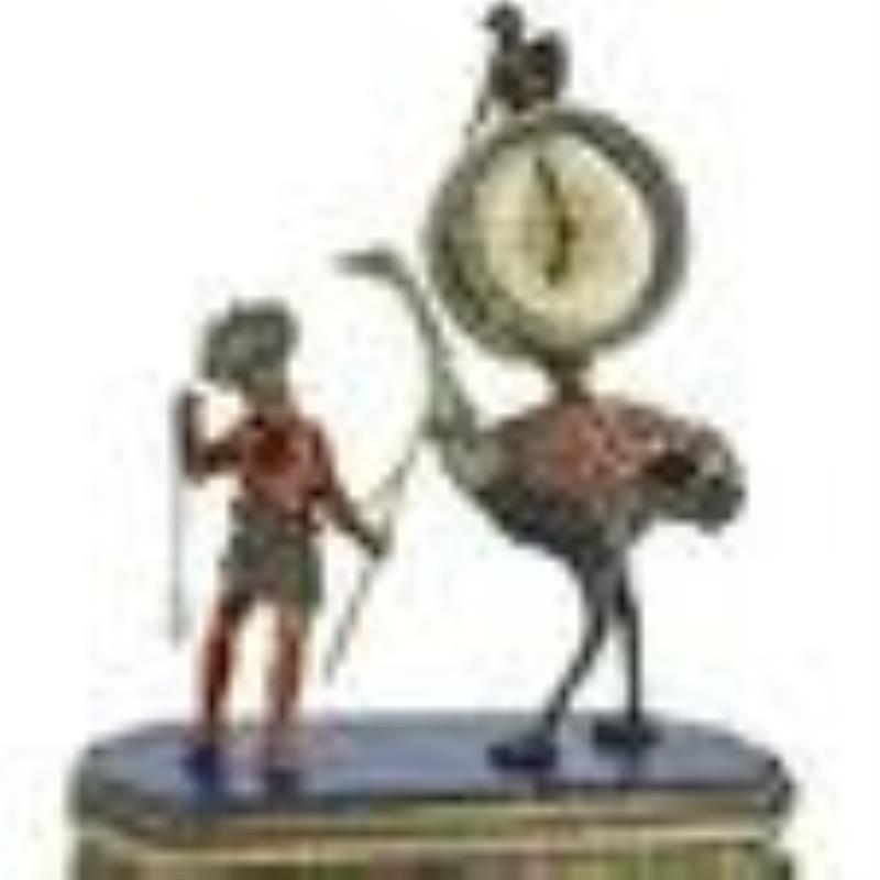 Antique Viennese Silver Enamel & Jeweled Desk Clock