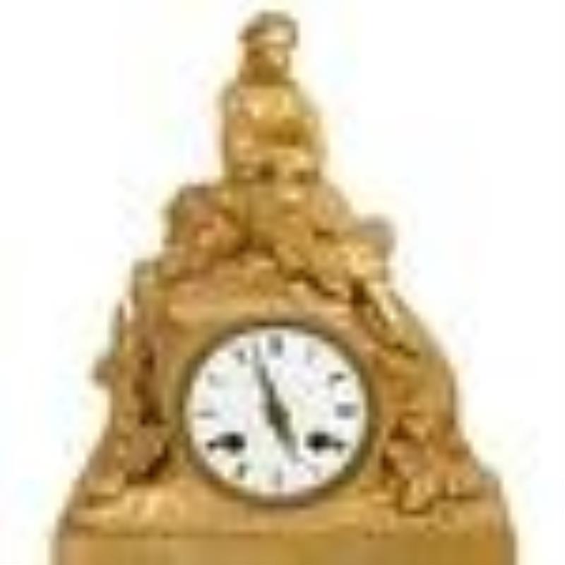 French Empire Style Gilt Bronze Clock