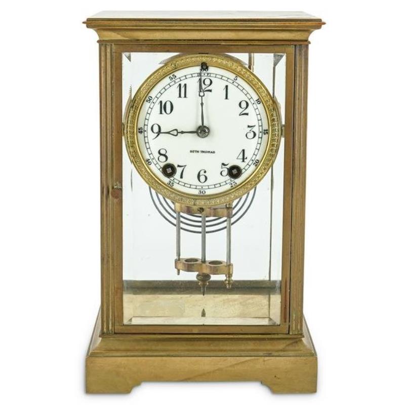 Seth Thomas Brass & Glass Cased Mantle Clock