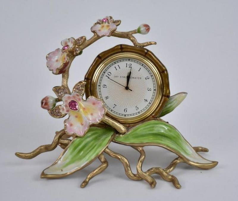 Jay Strongwater Orchid Clock. Ht. 5”. With original