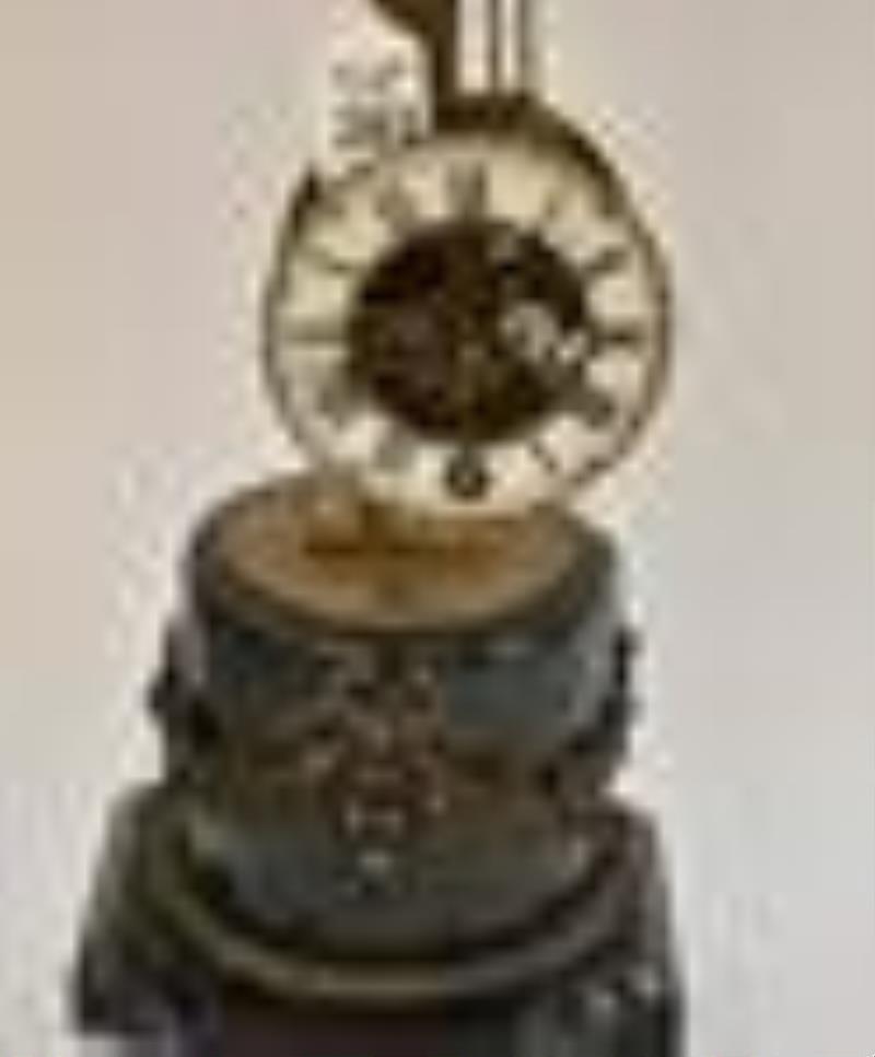 French Bronze & Black Onyx Skeleton Clock – Unique form