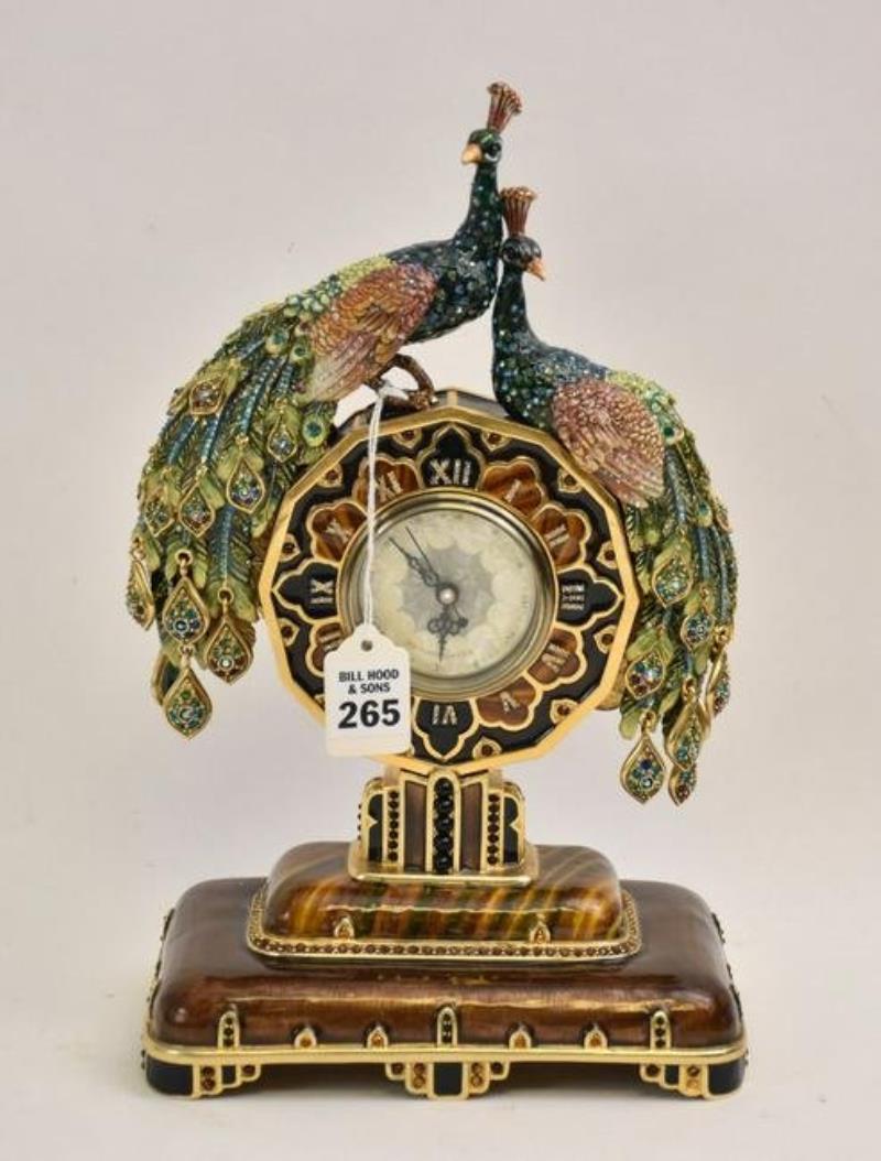 Jay Strongwater Limited Edition Peacock Clock – Mantle