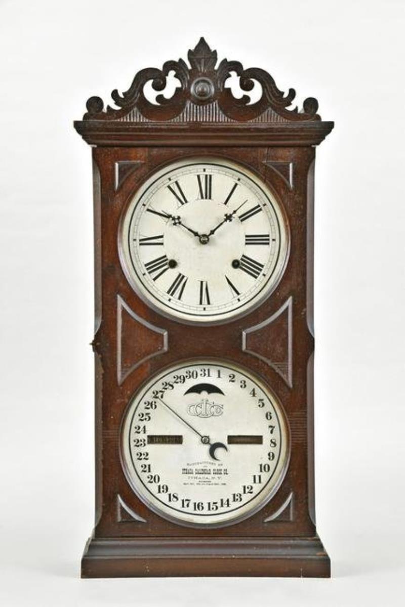 Ithaca No 10 Farmer's double dial calendar clock