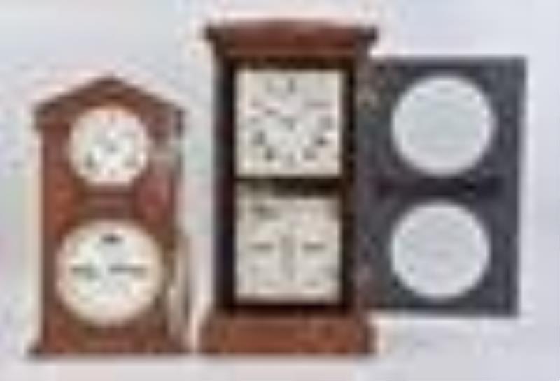 Seth Thomas and Ithaca double dial calendar clocks.