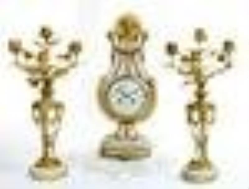 Tiffany & Co. Bronze & Marble Clock Set