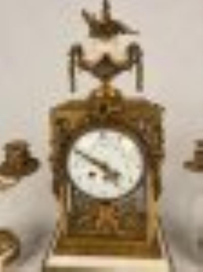 Louis XIV Style Ormolu and Marble Clock Set
