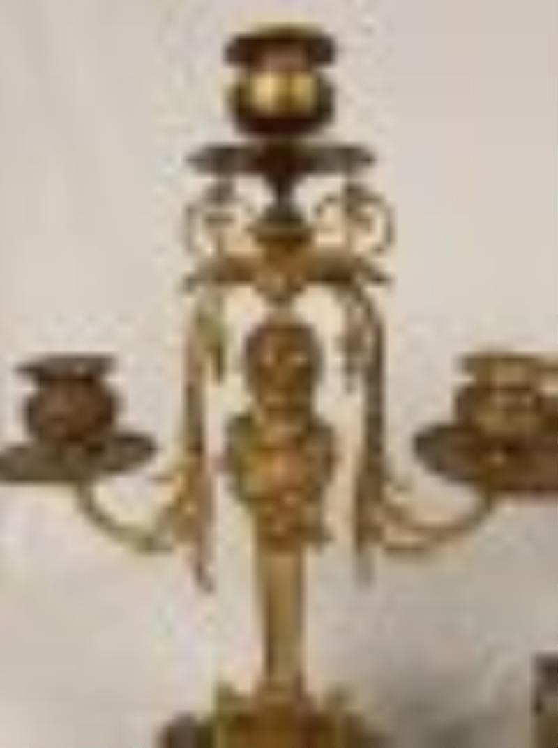 Louis XIV Style Ormolu and Marble Clock Set