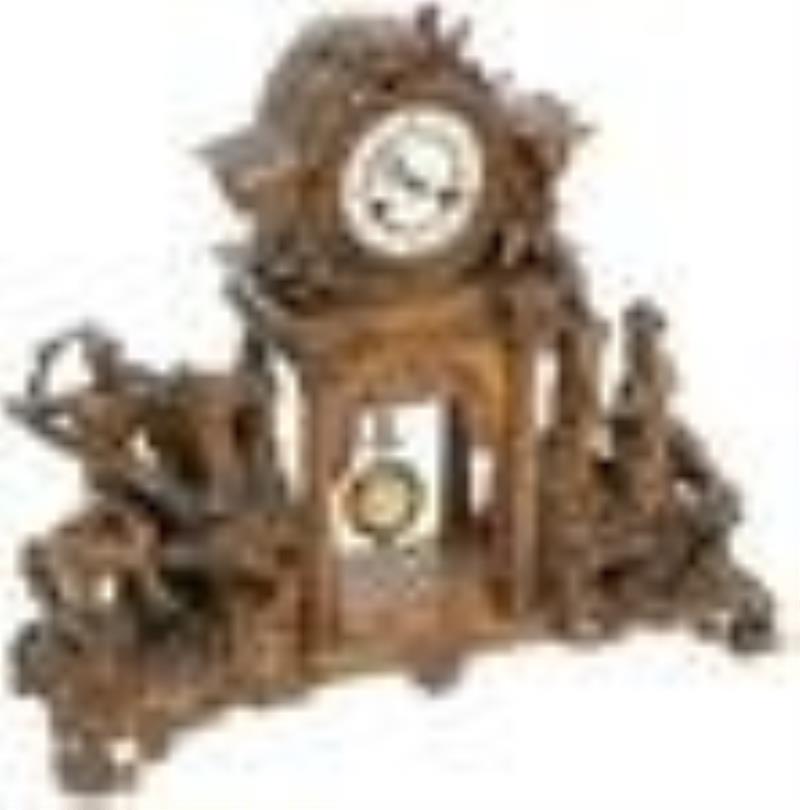 Early 19thc German Wood Mantel Clock Greek Mythology