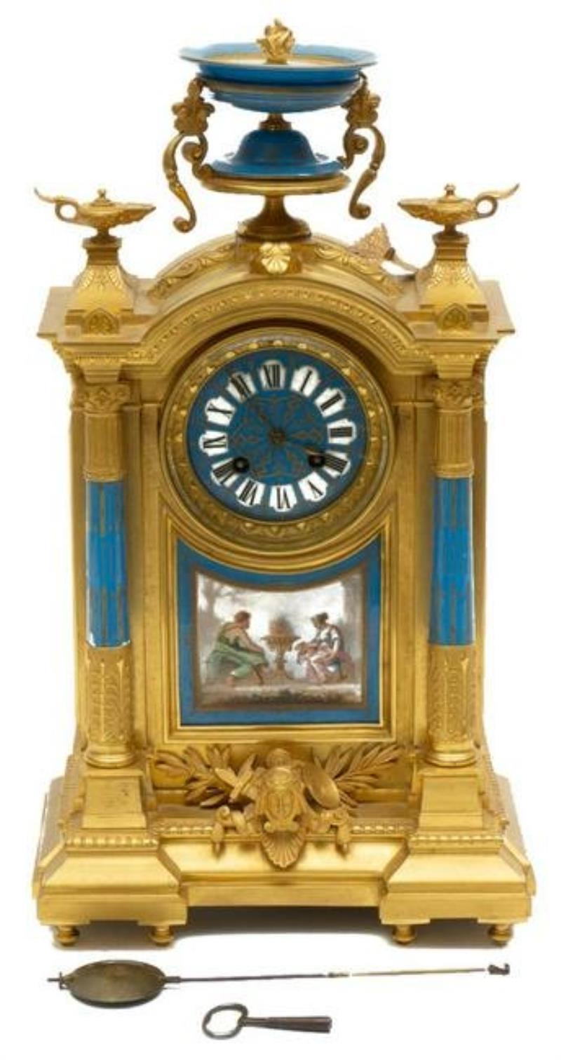 Antique French Sevres Painted Porcelain Ormolu Clock