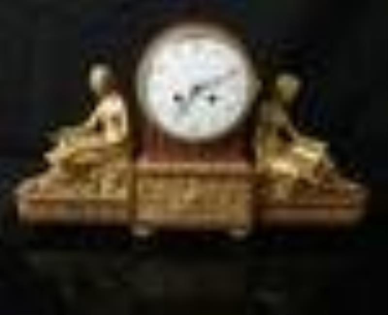 An Antique Tiffany Bronze & Marble Clock