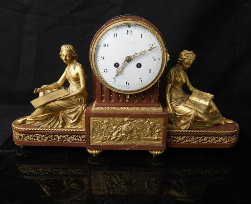 An Antique Tiffany Bronze & Marble Clock