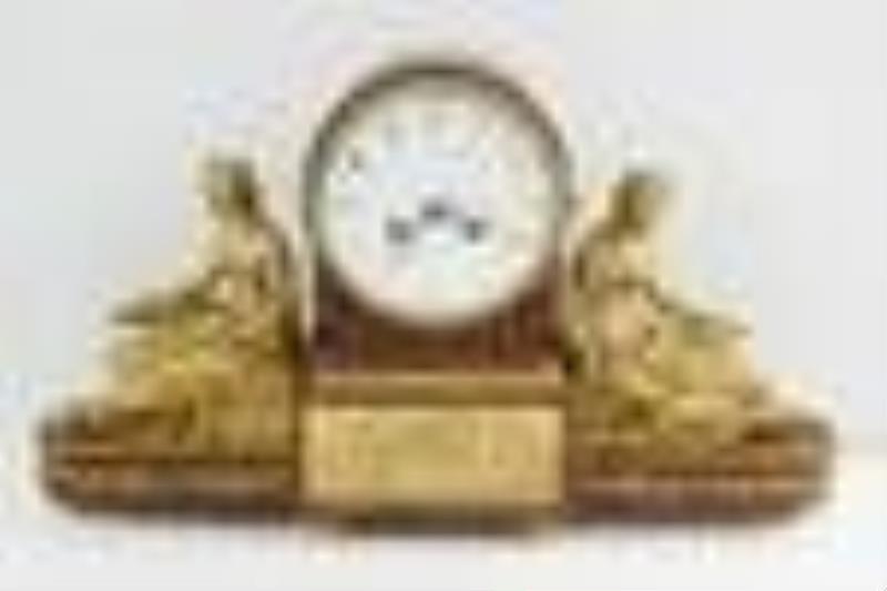 An Antique Tiffany Bronze & Marble Clock