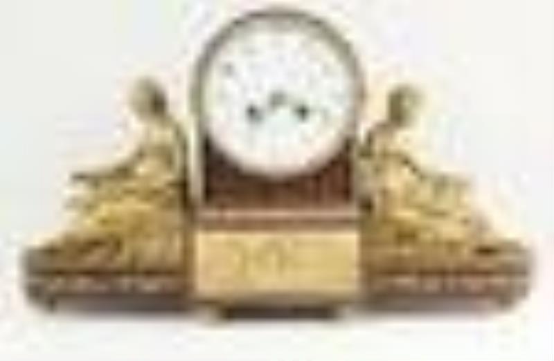 An Antique Tiffany Bronze & Marble Clock