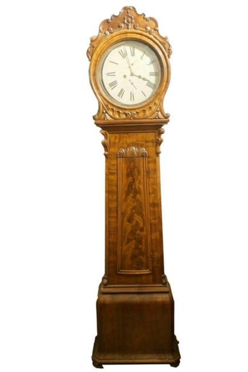 Early 19th C. English Flame Mahogany Tall Clock