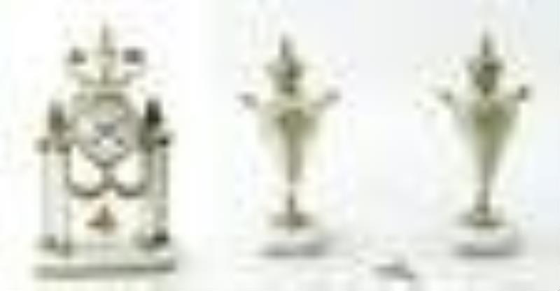 19thC French Marble Clock and Obelisks Set