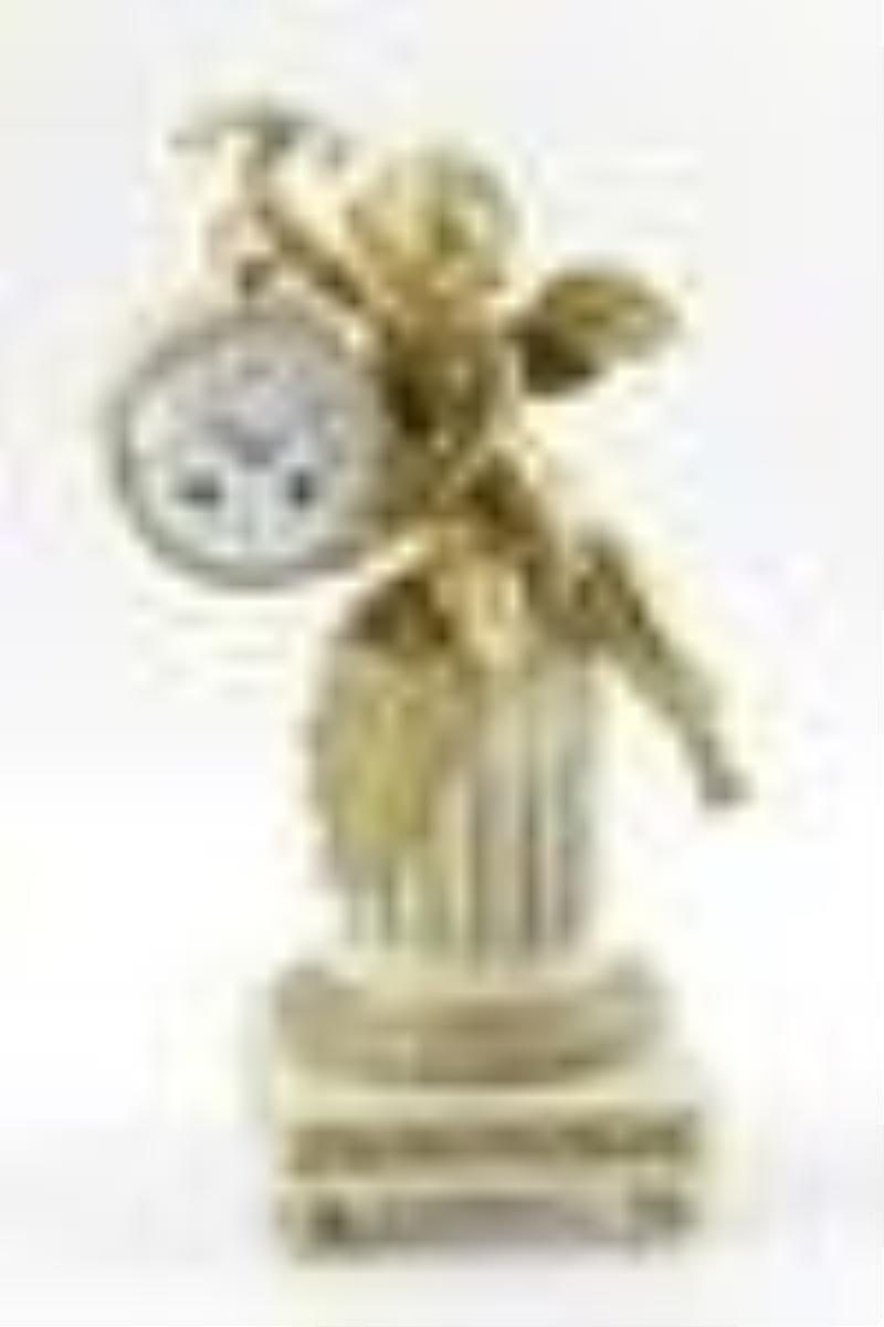 Mid 19thC French Figural Brass and Marble Clock