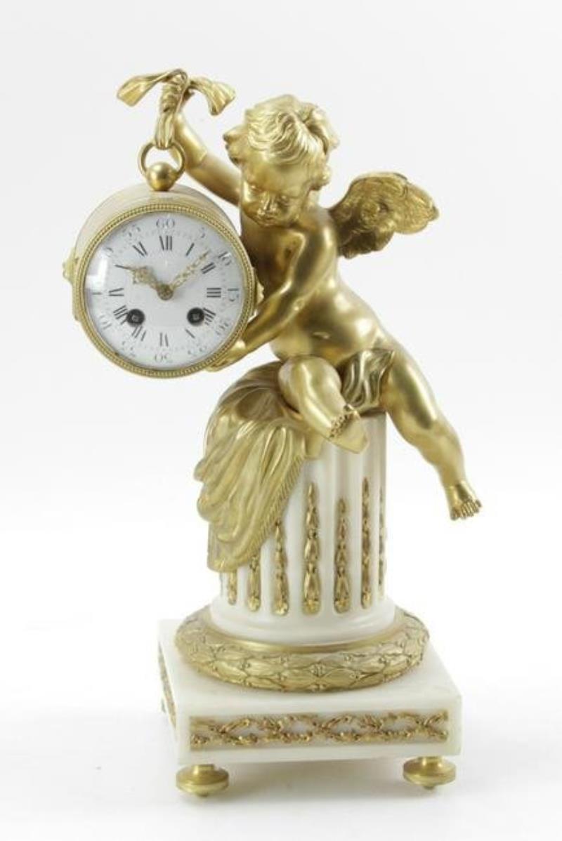 Mid 19thC French Figural Brass and Marble Clock